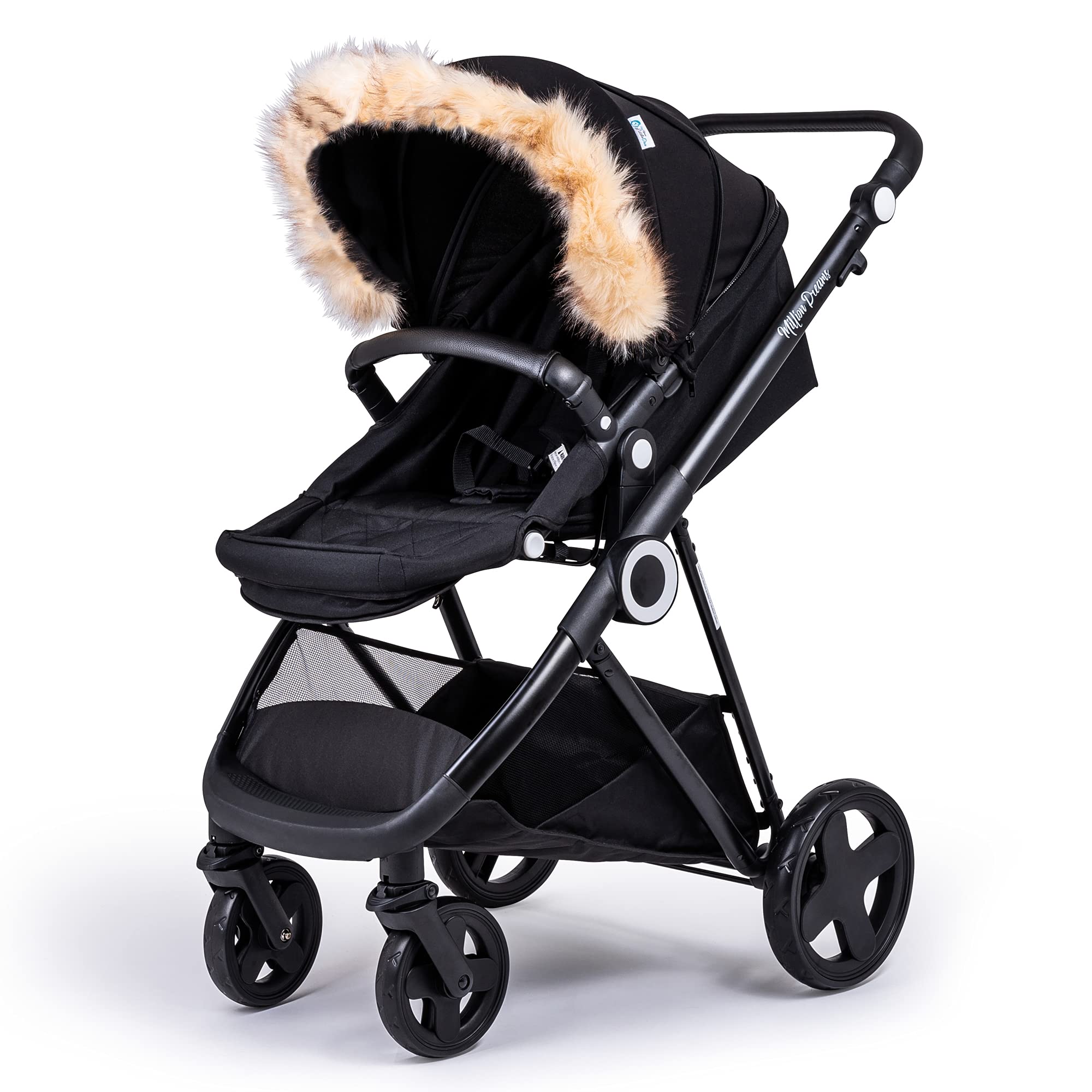 For-Your-Little-One Fur Hood Trim Pram Compatible on Obaby, Beige