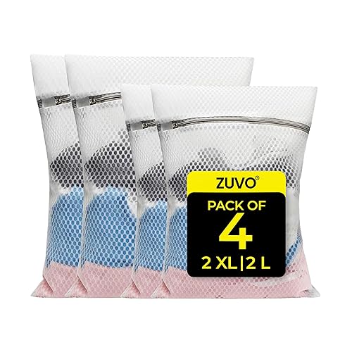 Zuvo Mesh Laundry Bags (4-Pack) – Wash Bags for Delicates, Socks & Lingerie – Laundry Net Bags for Washing Machine with Zips