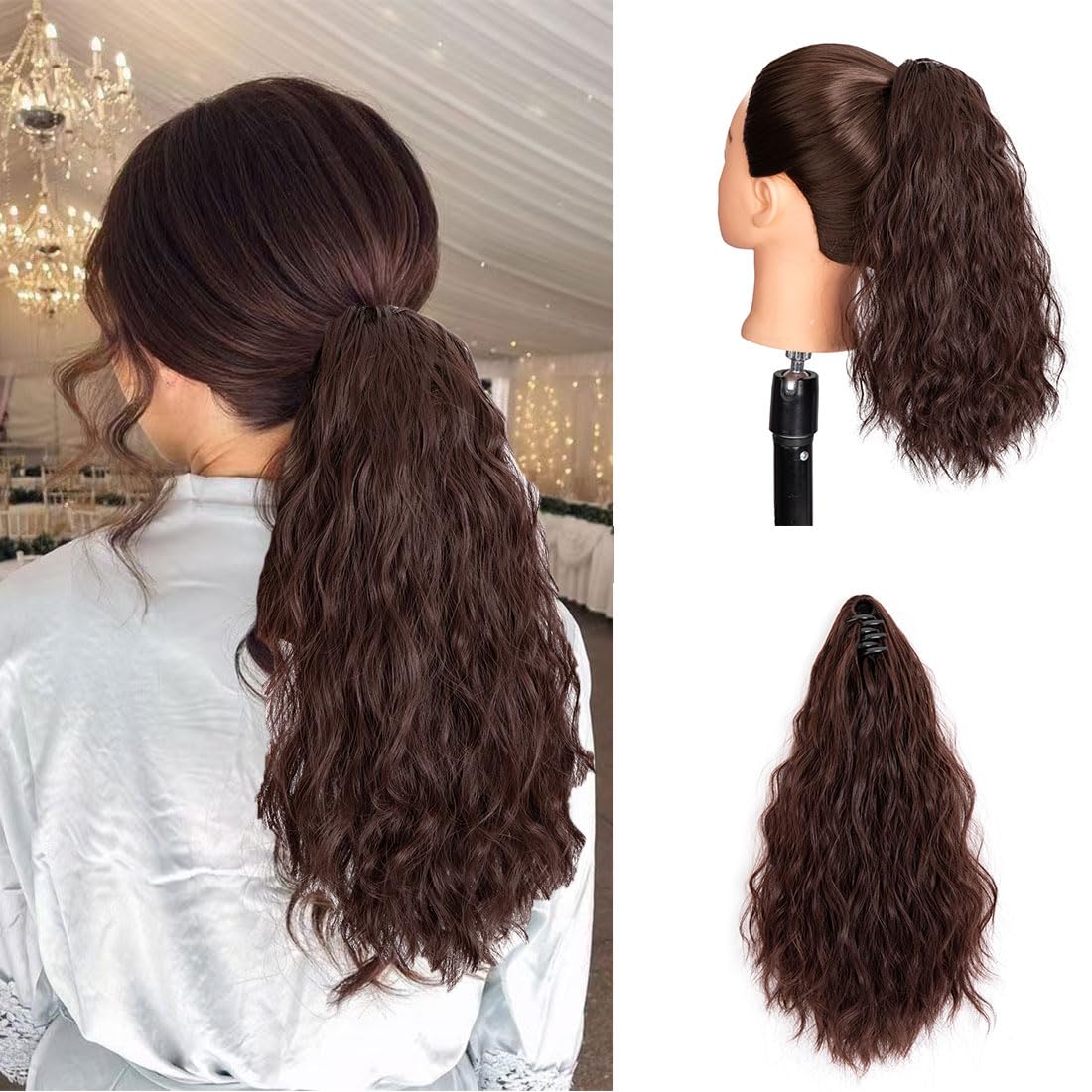 Messy Hair Highlight Ponytail Extension Claw Bun Hair Piece Elastic Drawstring Synthetic Ponytail Extension Hair Bun Extension for Women Daily Use (Z-Dark Brown)