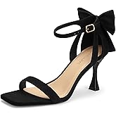 Carcuume Women's Square Toe Heels Bow Tie Ankle Strap Heel Sandals Open Toe Wedding Shoes