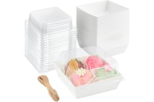 ZORRITA 50 Pack Small Paper Charcuterie Boxes with Clear Lids, 4×4 Inch Mini Cake Slice Boxes To Go Bakery Containers for Individual Desserts, Cookies, Strawberries, Treats (White)