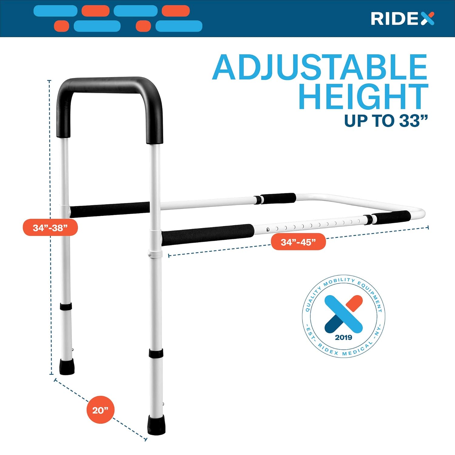 Bed Assist Hand Rails with Legs for Elderly - Adjustable Foam Padded Safety Support Handles for Bedside Assistance, Handicap, Adults, Seniors - Sturdy Medical Safety Equipment for Hospital, Bedroom: Industrial & Scientific