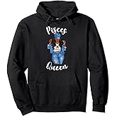 Streetwise Pisces Queen Black Womens Zodiac Birthday March Pullover Hoodie