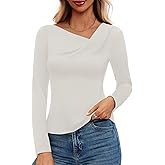 DCCISU Women's Long Sleeve Asymmetrical Cowl Neck Ribbed Tops 2026 Spring Fashion Dressy Shirt Going Out Top