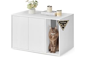 SONGMICS HOME Cat Litter Box Enclosure, Superfast Toolless Assembly, Litter Box Furniture for Large Cats, Display Side Table, Push-to-Open Doors, Minimalist Modern, Snow White UPCL013W01