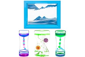 Liquid Motion Bubbler, Boyistar 4 Pack Rectangle Liquid Timer and Moving Sand Art Picture for Home Office Decor