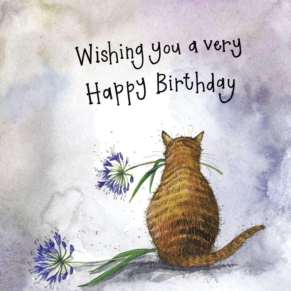 ALEX CLARK Happy Birthday Cat and Agapanthus Card