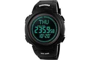GOSASA Men’s Military Sports Digital Watch with Survival Compass 50M Waterproof Countdown 3 Alarm Stopwatch