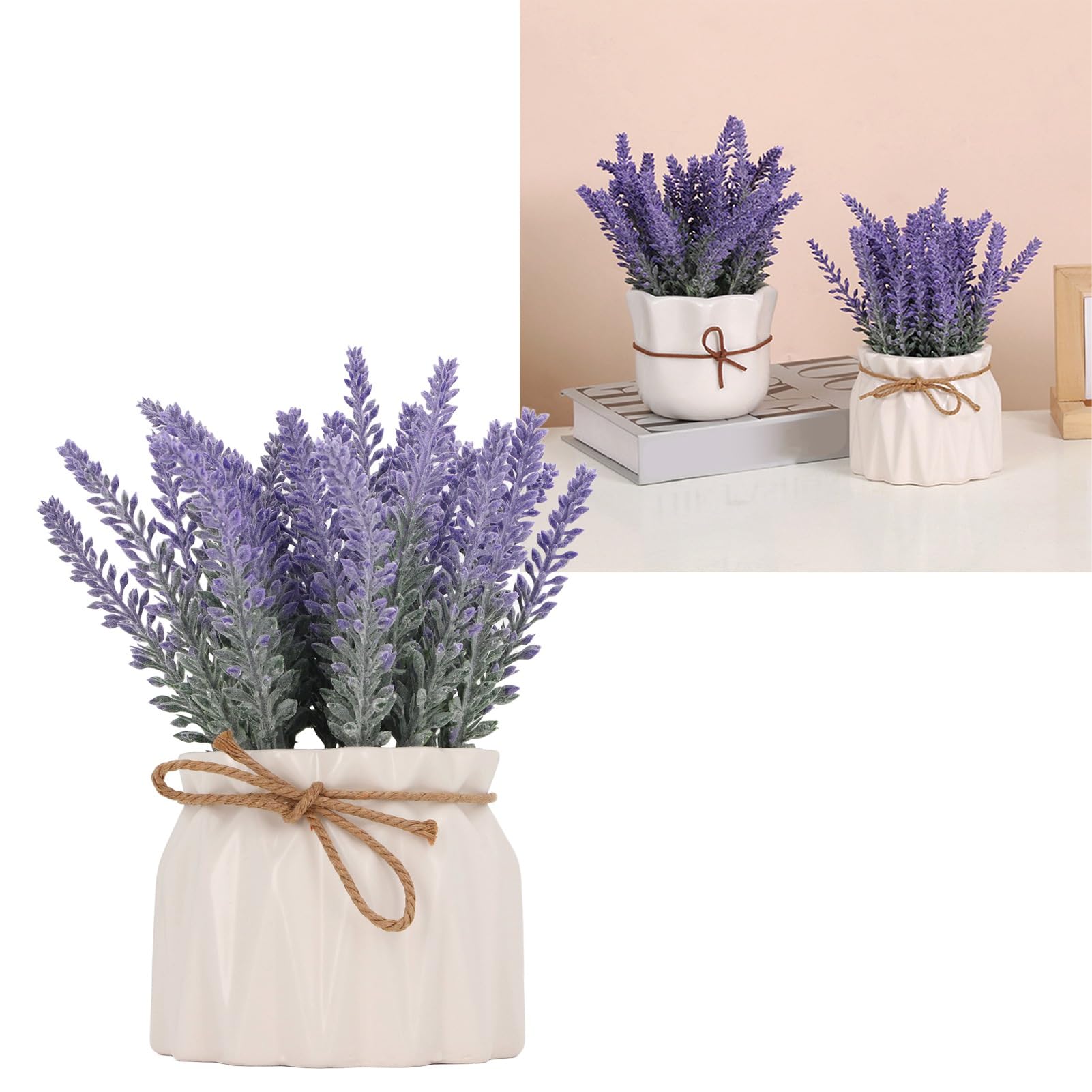 Sxhlseller Artificial Lavender Plant in Pots, Purple Bathroom Decor, Flowers for Bedroom (7146C 02 Pleated Vase)