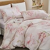 Cozaline 100% Cotton Duvet Cover Queen Size – Elegant Blush Lily Pink Floral Duvet Cover Set with Zipper Closure, 3-Piece Soft Breathable Natural Cotton Bedding Set for All Seasons