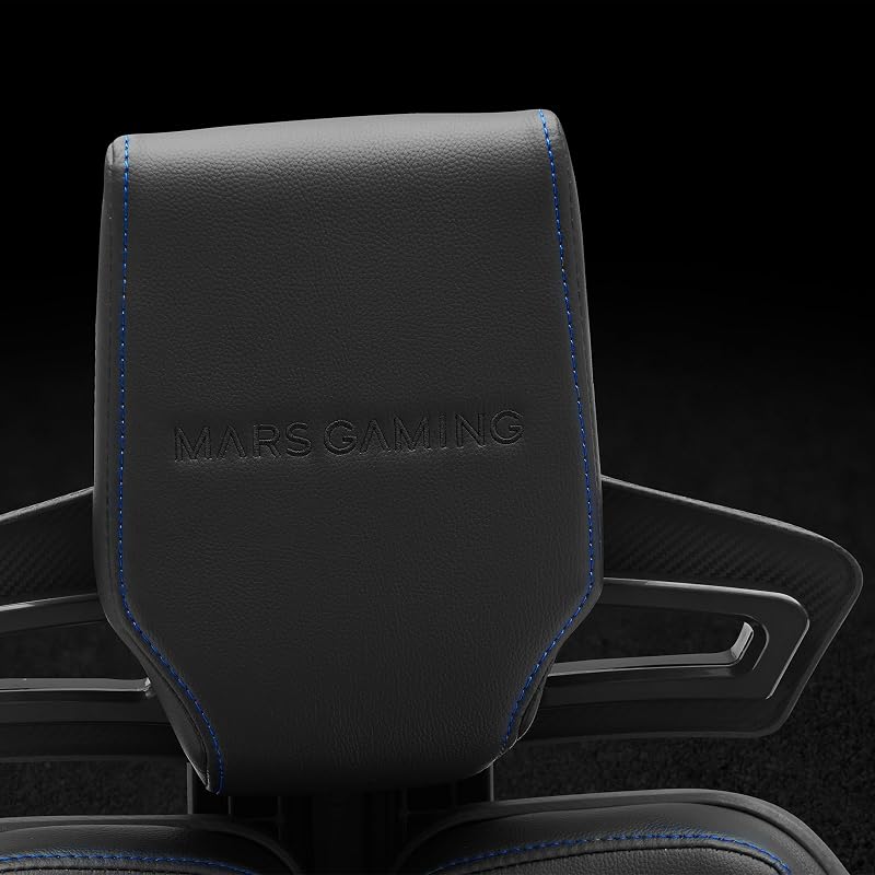 Mars Gaming MGC-ELITE, Cadeira Gamer Ergonómica, Encosto Flexível Adaptativo, Apoios de Braços Ajustáveis 2D, Assento Reclinável, Acabamento em Pele PU, Cadeira de Escritório com Jantes XL, Pistão a Gás Classe 4, Azul