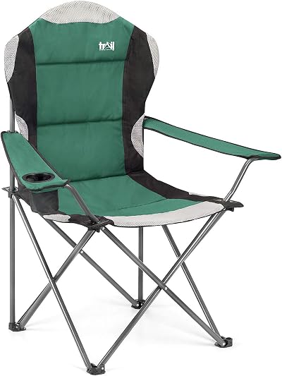 Trail Kestrel Deluxe Camping Chair High Back with Cup Holder Green