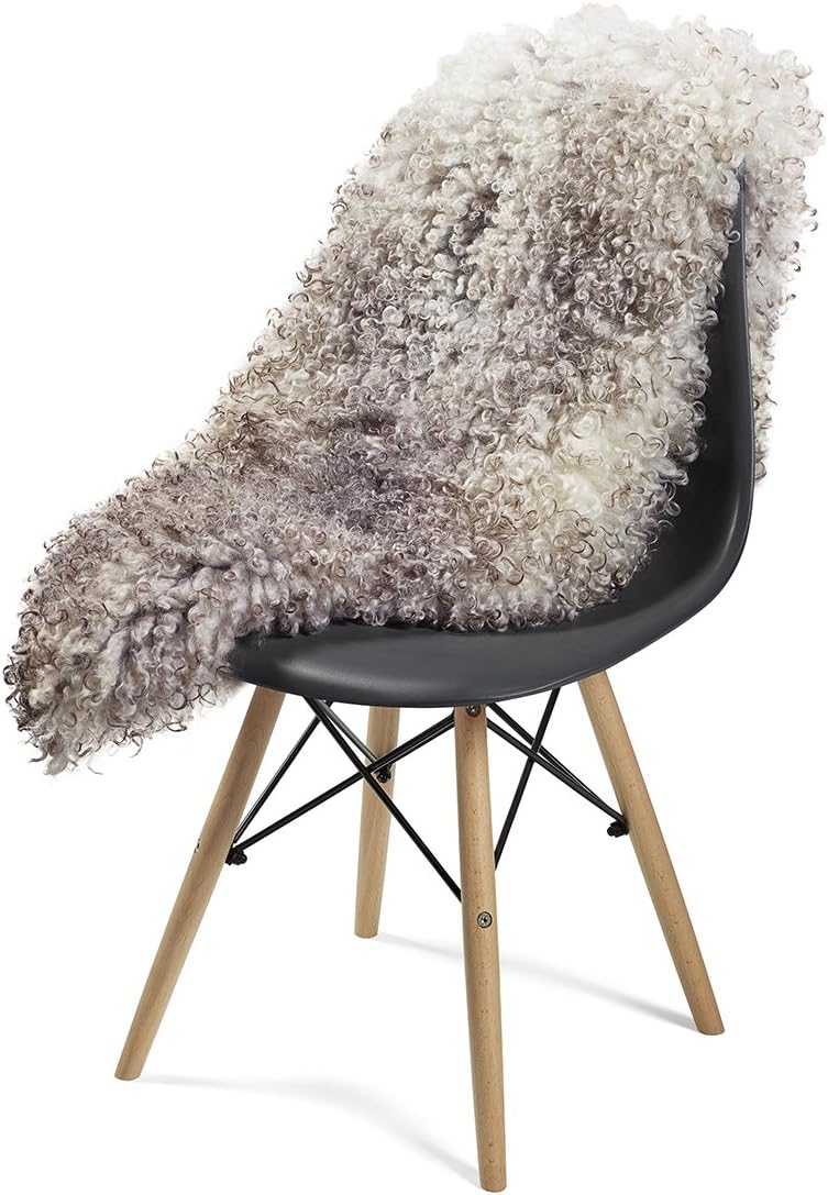 Genuine Rare Gotland Sheepskin Rug - Long Curly Fur Rug - Grey with White Rug - Natural Sheepskin (Light Grey)