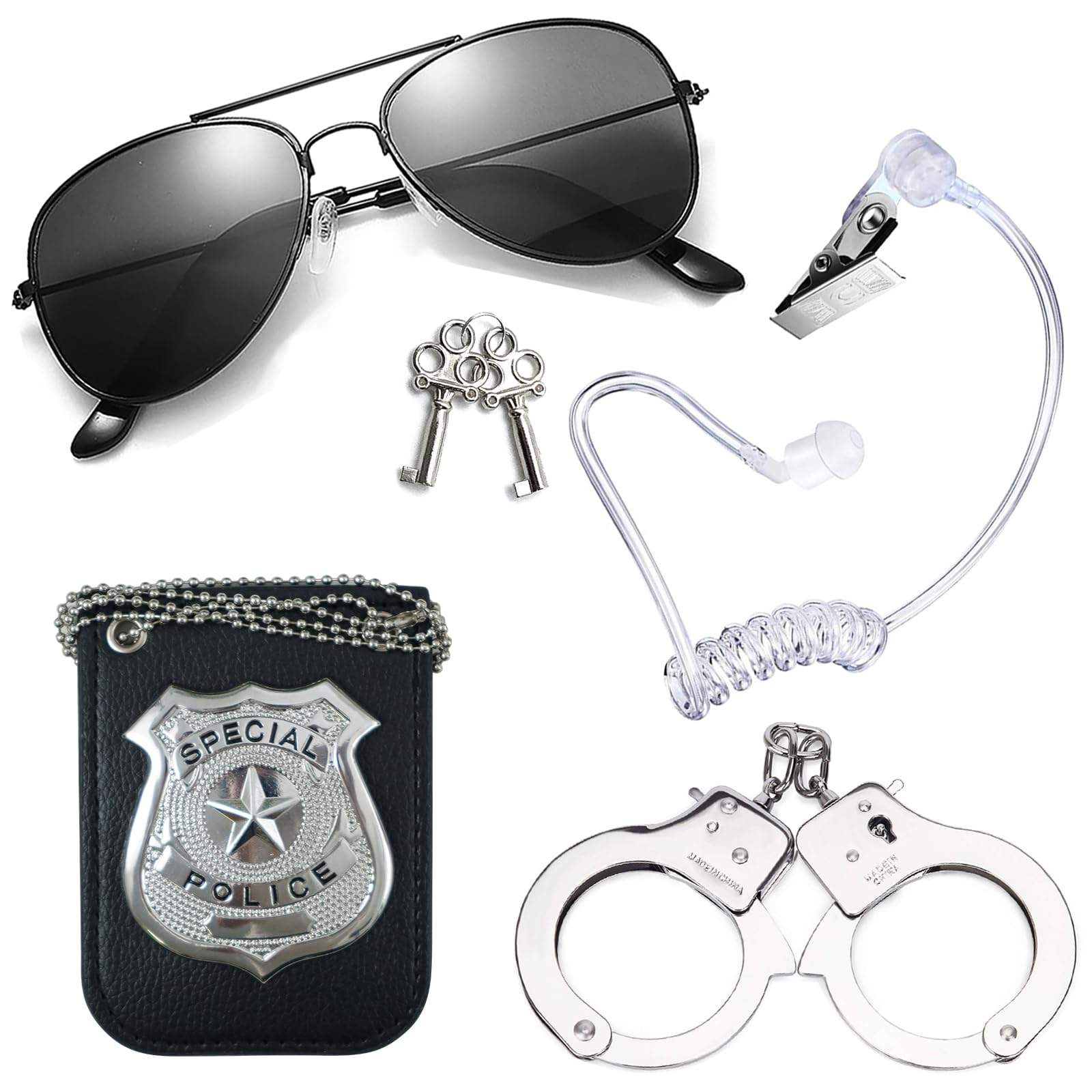 Photo 1 of ** MISSING BADGE*** Btanadi Police Costume Accessories Including Sunglasses, Badge, Handcuffs and Ear Piece Costume, Cop Costume Accessories for FBI Agent Costume Adult