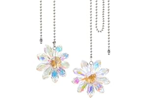 LÈFERS LEFERS Ceiling Fan Pull Chain, 2 Pieces 1.8" Crystal Glass Flower Pendants with 24" Ceiling Fan Chain Extender and Connector (Crystal AB)