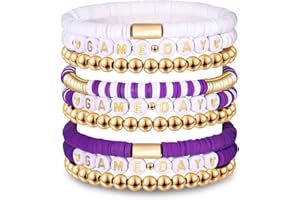 NLCAC 9 Pack Game Day Bracelets Stackable Heishi Beaded Stretchy Bracelet Preppy Jewelry Baseball Football Team Bracelets Sports Fan Accessories Gifts