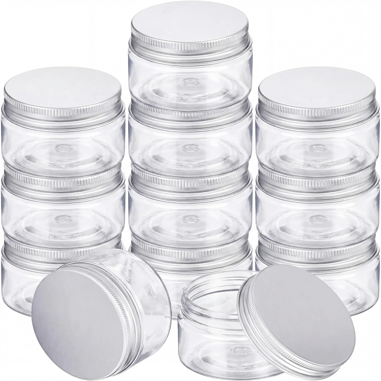 SATINIOR Empty 12 Pack Clear Plastic Slime Storage Favor Jars Wide-mouth Plastic Containers with Lids for Beauty Products, DIY Slime Making or Others Silver (4 oz)