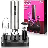 Hisip Electric Wine Opener Set, Type C Rechargeable Corkscrew Wine Bottle Opener with Storage Base Wine Aerator Pourer…