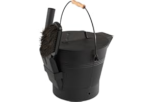 Pure Garden Ash Bucket - Metal Bucket with Lid (2.11-Gallon), Broom, and Shovel for Fireplace or Firepit Ashes - Fireplace Tools (Black) - 1 Count