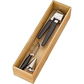 Bamboo Kitchen Drawer Organizer, Wooden Storage Box for Utensil Organizer Silverware Tray Cutlery Holder Flatware Containers - Multi-Use Deep Drawer Dividers Organizer for Bathroom, Jewelry, 12"3"2.5"