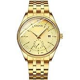 FANMIS Men's Luxury Analog Quartz Gold Wrist Watches Business Stainless Steel Band Dress Wrist Watch Classic Calendar Date Window 3ATM Water Resistant