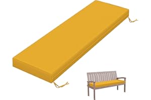 Tounosnt Outdoor Bench Cushion 60 X 18 X 3.5 Inch Thick Waterproof Patio Furniture Cushions, Patio Porch Swing Replacement Seat Pad with Tie Straps and Anti-Slip, for Backyard Garden, Yellow