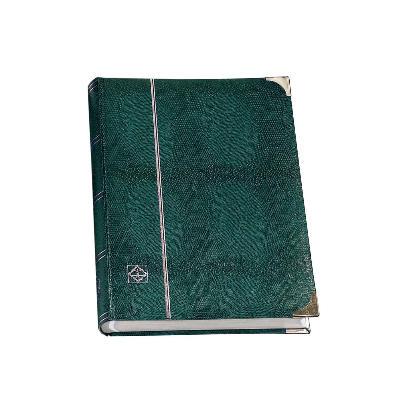 Lighthouse Deluxe Stockbook DIN A4, 64 white pages, padded cover crocodile-look, metal corners, green