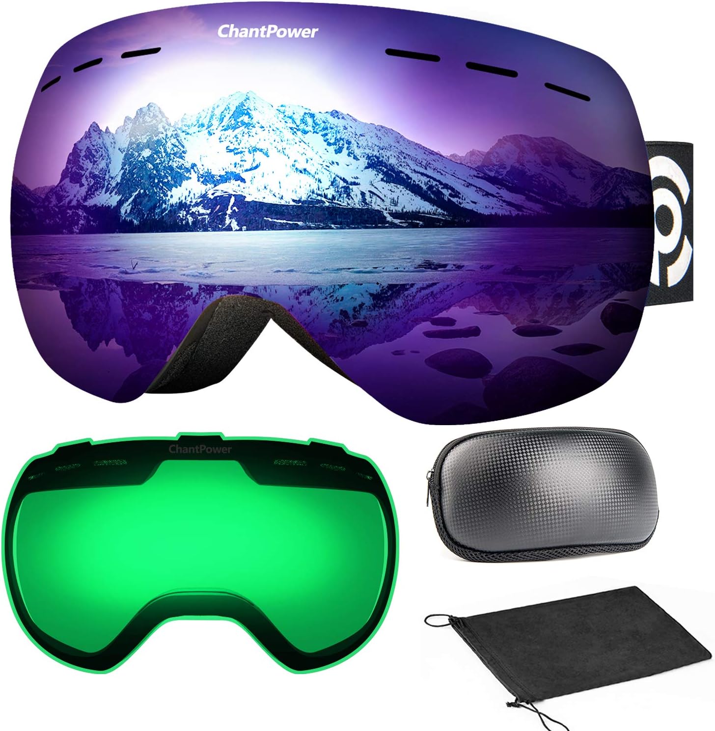 ChantPower Ski Goggles 2 Lenses Included, Frameless