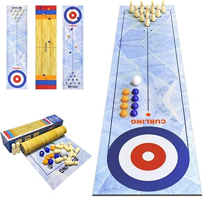 RAYNA GAMES 3 in 1 Tabletop Shuffleboard Bowling Curling Set 120x30cm