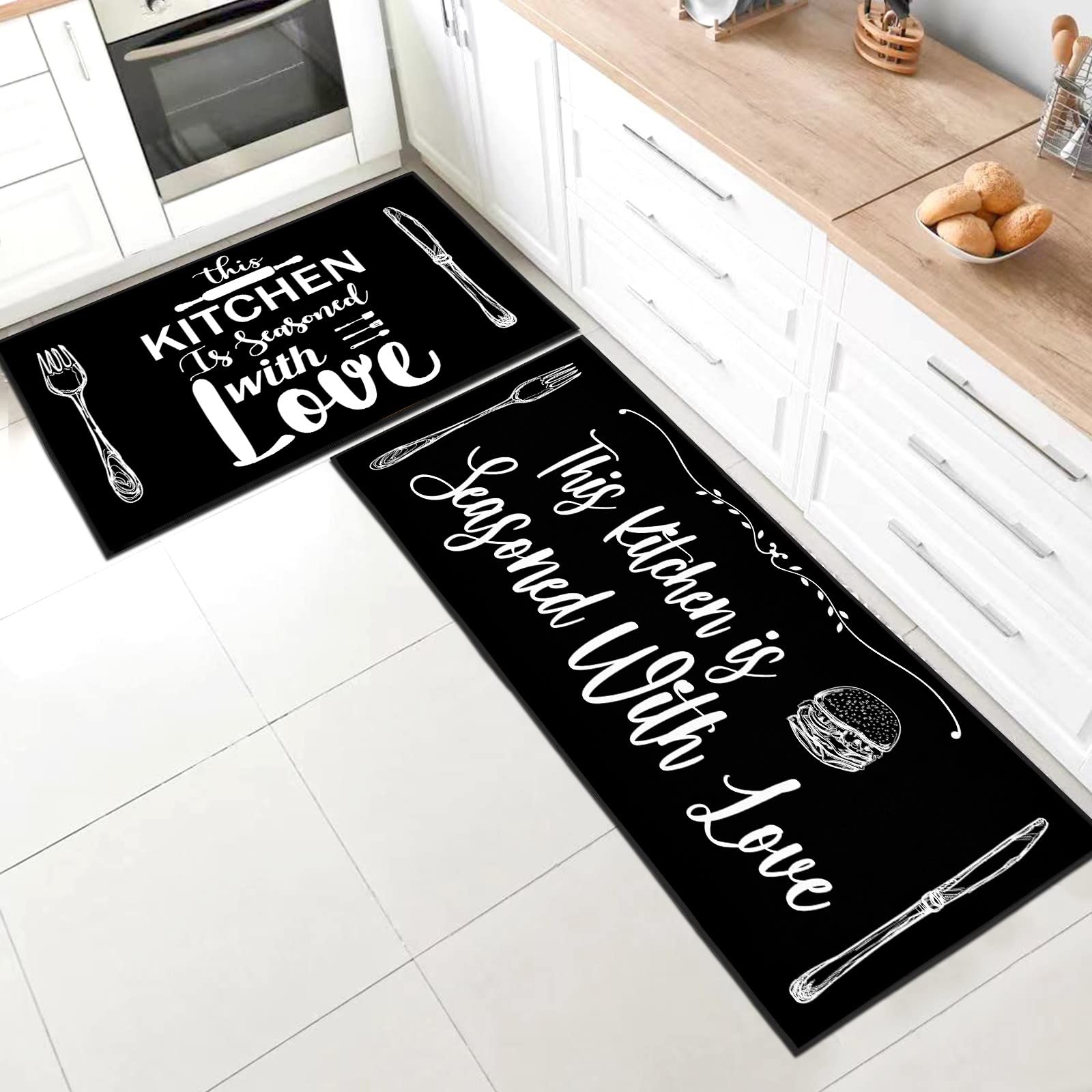 SHUAIG Kitchen Rug Set 2 Piece Non Slip Washable,Kitchen Mat Anti Fatigue Set,kitchen carpets with anti-slip stickers for Home Decoration(Style A, 40x60 + 40x120 cm)