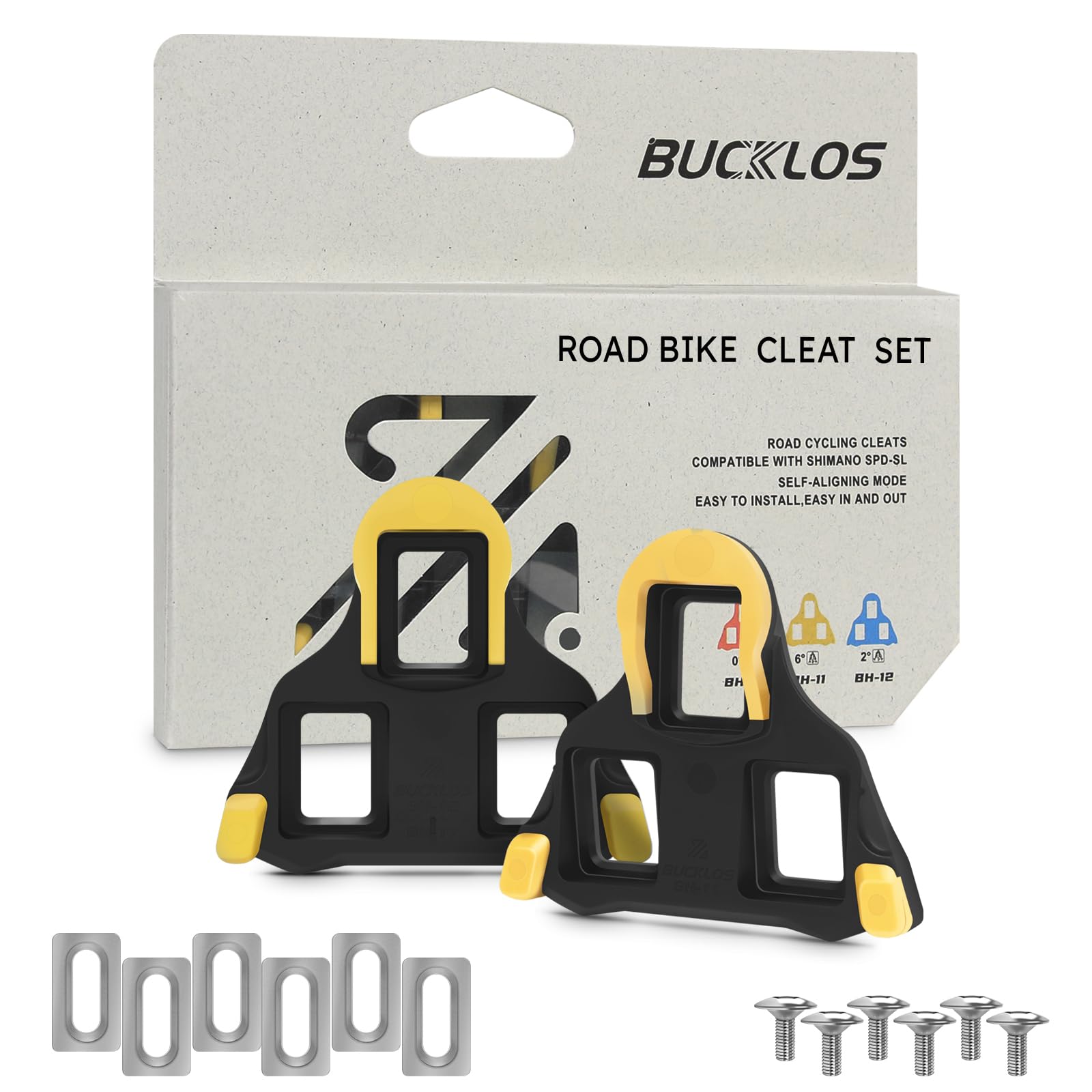 Photo 1 of BUCKLOS SPD SL Cleats for Road Bike Cycling Shoes Compatible with Shimano SPD-SL Pedals-BH10/BH11/BH12 Float Cleats for Indoor Peloton & Outdoor Bicycle Training(6 Degree-Yellow)