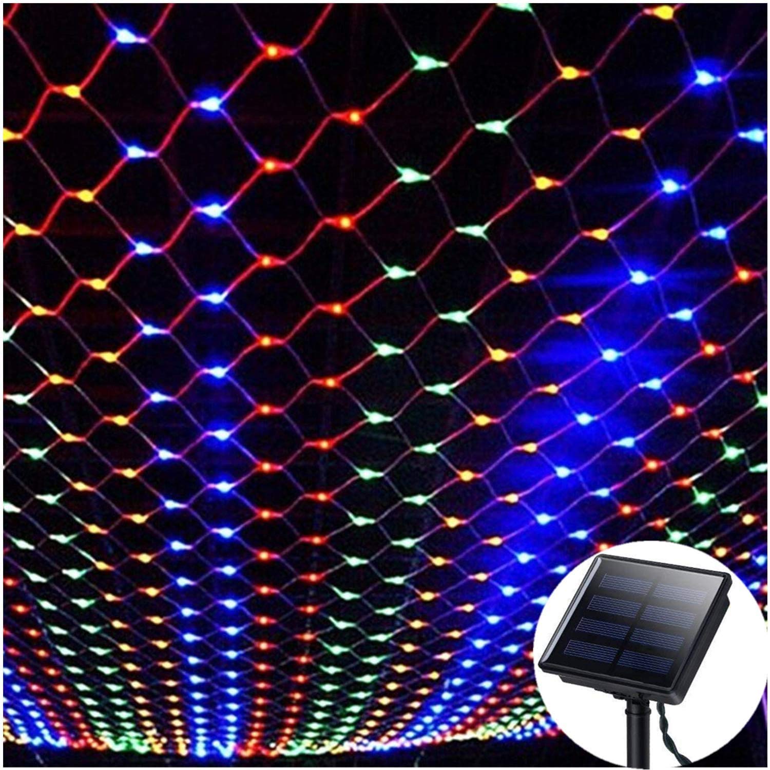 Solar Net String Lights,KINGCOO Waterproof 1.5Mx2M 120LED Net Mesh Solar Powered Fairy Icicle String Lights for Outdoor Indoor Garden Christmas Wedding Party Decorations (Multicolor)