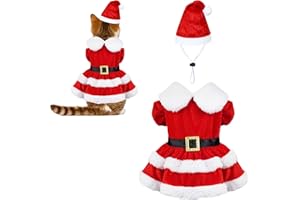 PAYHTOW Cat Christmas Outfit Cat Christmas Dress with Santa Hat Costume Holiday Outfit Clothes for Cats Kittens Puppy (Small)