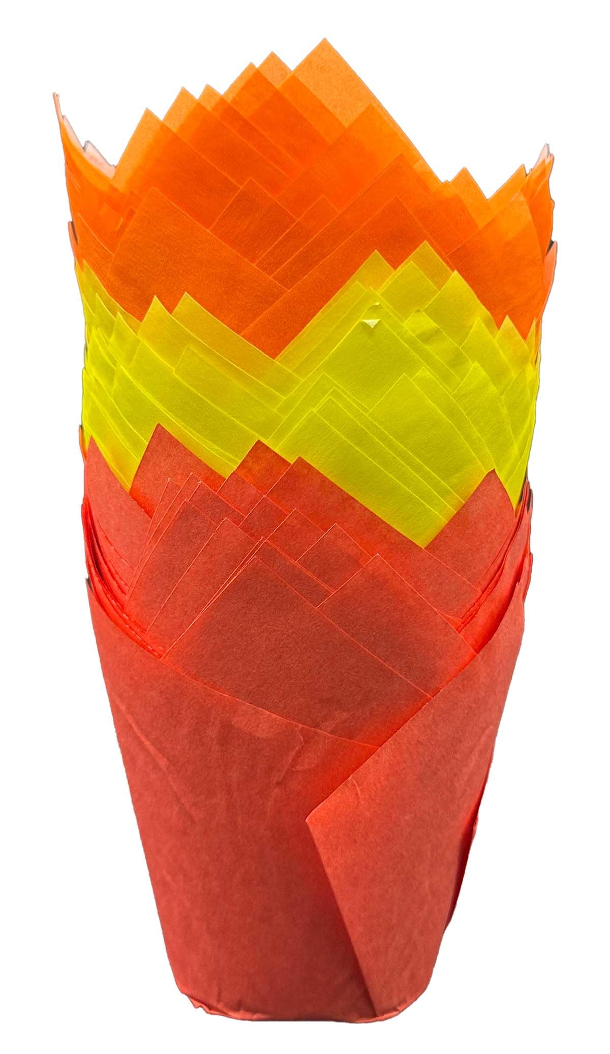 Scrumptious! - 50PC Orange, Red and Yellow Warm Mix Greaseproof Paper Muffin Tulip Cases for Baking - Great for Birthday and Summer Party Cakes and Bakes
