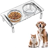 Acrylic Dog and Cat Bowl Holder Set with 2 Removable Thickened Glass Bowls, Dog and Cat Bowl Holder is 3.9 inches high, Perfe