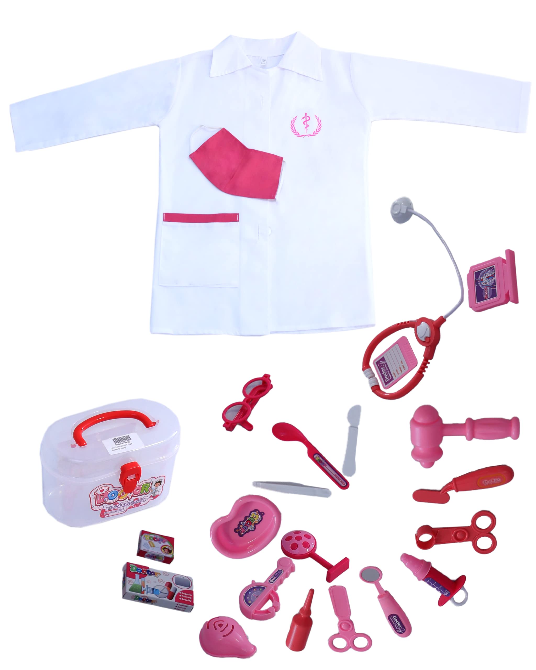 Matissa 23pcs Doctors Set for Kids roleplay costume Fancy Dress Up Medical Toys boys girls (3-5 years, Pink)
