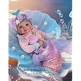 BABESIDE Mermaid Baby Doll Girl, 15-Inch Realistic Soft Baby Dolls with Shiny Mermaid Tail & Accessories, Cute Mermaid Toys for Girls Ages 3+ Kids, Christmas, Birthday