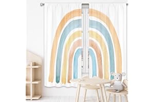 Cinbloo Rainbow Curtains for Baby Girls Bedroom Decor Rod Pocket 42W x 63L Inch Yellow Blue Rainbow Wall Art for Kids Nursery Playroom Cute Cartoon Colorful Living Room Window Drapes Fabric 2 Panels