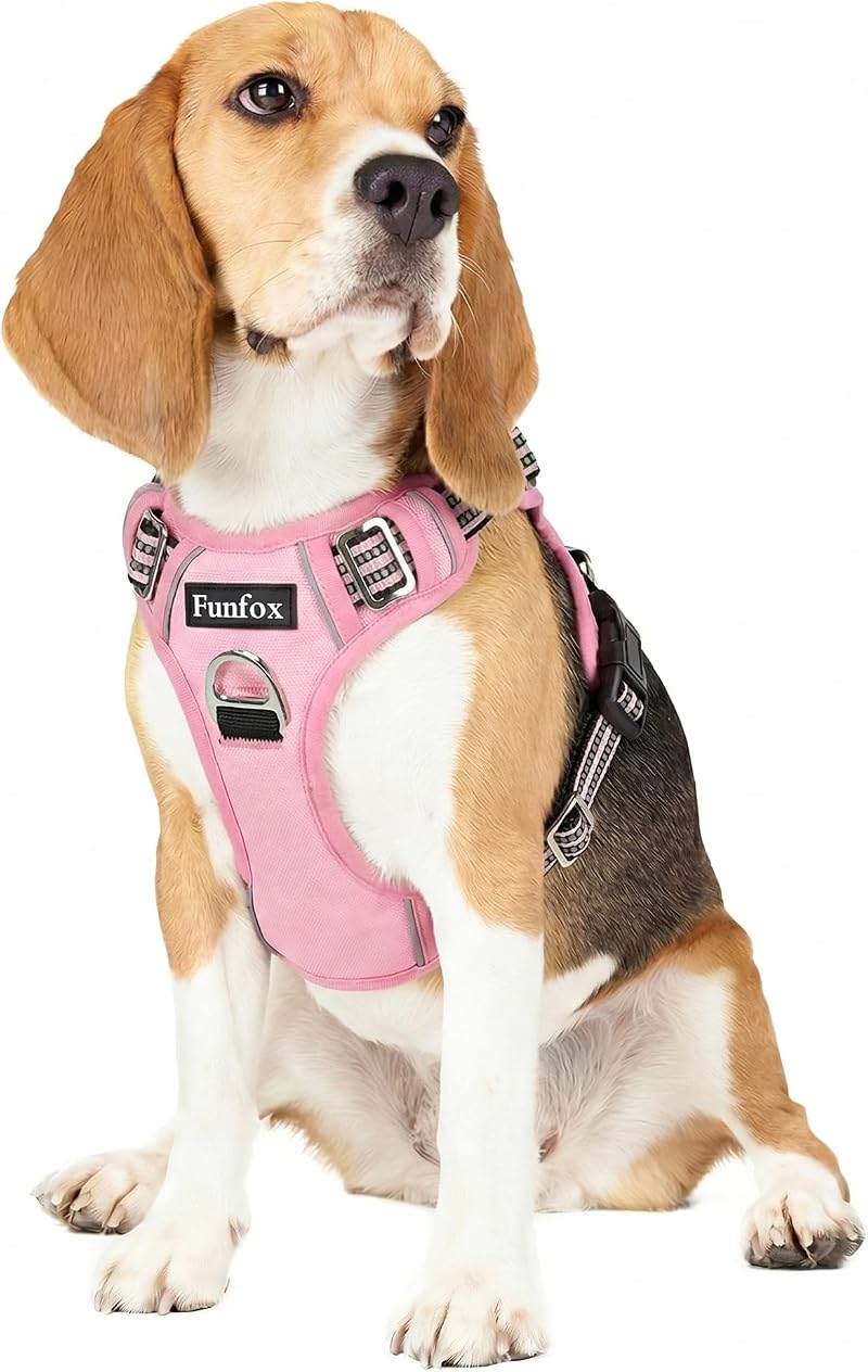 Funfox Dog Harness Medium Front Clip No Pull Reflective Pink M