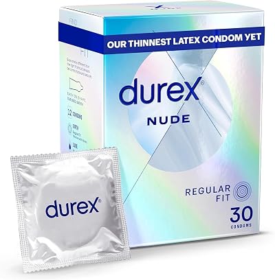 Durex Nude Ultra Thin Condoms 30 Regular Fit with Silicone Lube Teat Ended