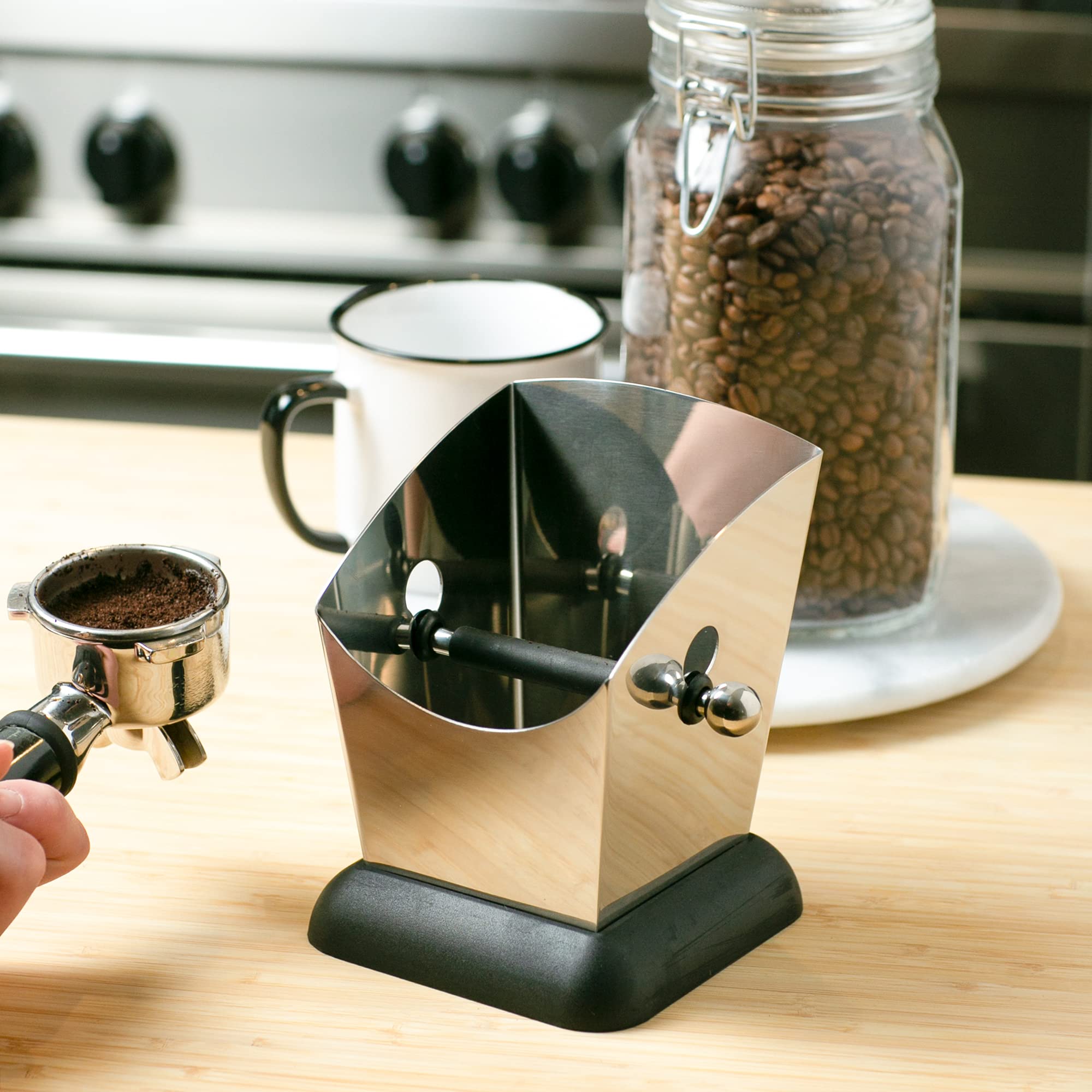 RSVP International Espresso Coffee Kitchen Tool Home and Commercial Use, Knock Box, Stainless Steel