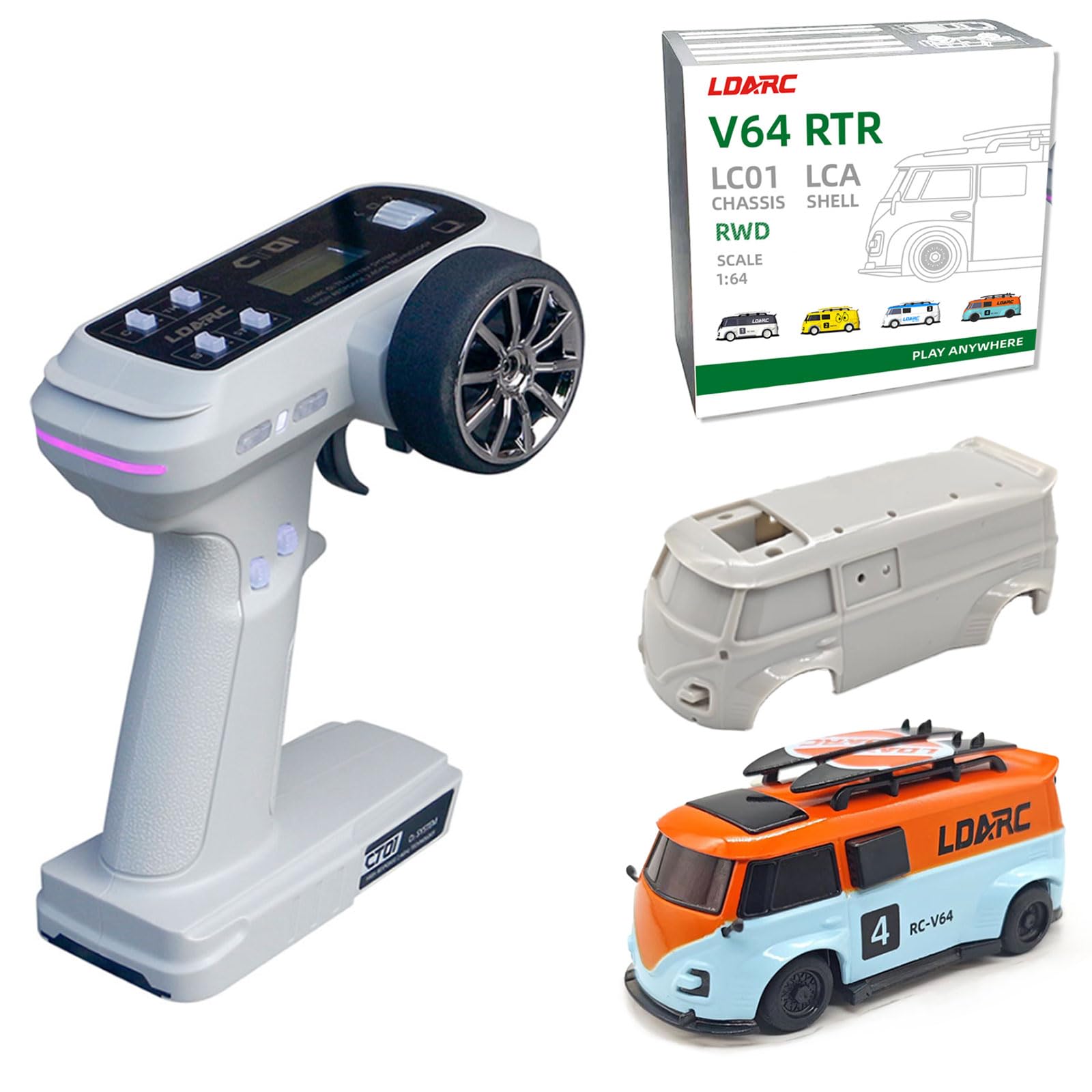 NBJIALIN LDARC 1:64 Scale Mini RC Car - 2.4Ghz Ideal for Racing Sport Cars, Remote Contrl Cars Model with RGB Lights Comes with DIY Interchangeable Body Case (orange-blue) β image 1