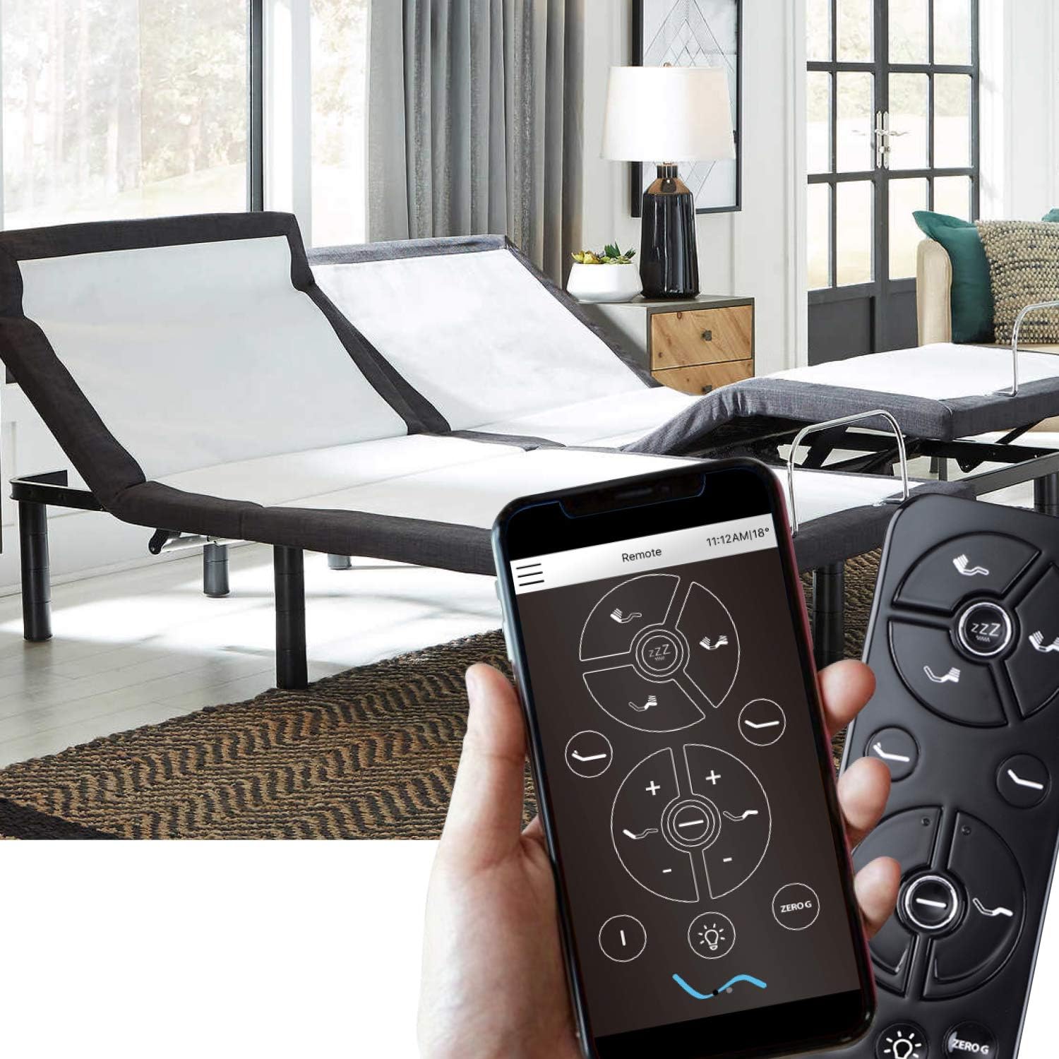 AMZ-DT Cal-King Split Adjustable Bed Frame Motorized Power Base: Head Tilt, Back Leg & Foot Incline, Back Massage, Anti-Snore, Zero Gravity, 4 USB Charge Stations, LED Night, Bluetooth, Wireless R