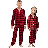 QZH.DUAO Kids Plaid Holiday Christmas Pajamas,Boys & Girls Flannel Button Down Sleepwear Pajamas Set