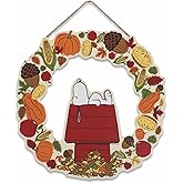Peanuts Snoopy Autumn Wreath Hanging Wood Wall Decor - Fun Fall Snoopy Sign for Home Decorating