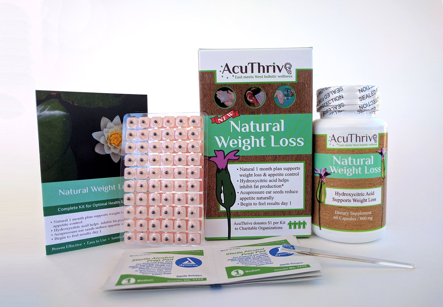 AcuThrive Natural Weight Loss Wellness Kit 30 Day System of Hydroxycitric Acid Capsules & Acupressure Ear Seeds