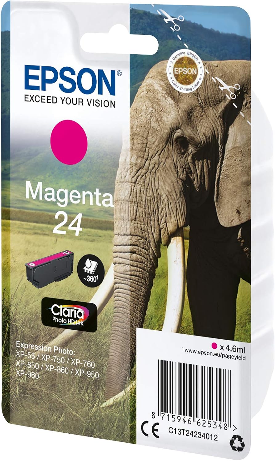 Epson 24 Magenta Elephant Genuine, Claria Photo HD Ink Cartridge, Standard - Image 3