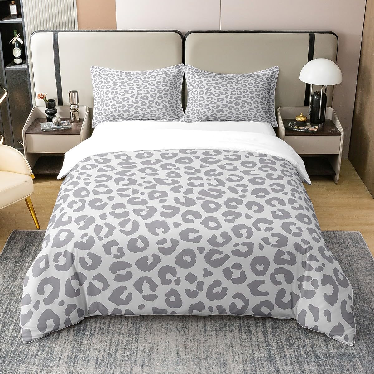Loussiesd Leopard Print 100% Cotton Duvet Cover Super King Size 1 Panel Cheetah Bedding Cotton Duvet Cover Set Safari Wild Animal Grey White Bedding Set