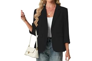 GRECERELLE Blazers for Women Lightweight 3/4 Sleeve Business Casual Suit Open Front Work Office with Pockets