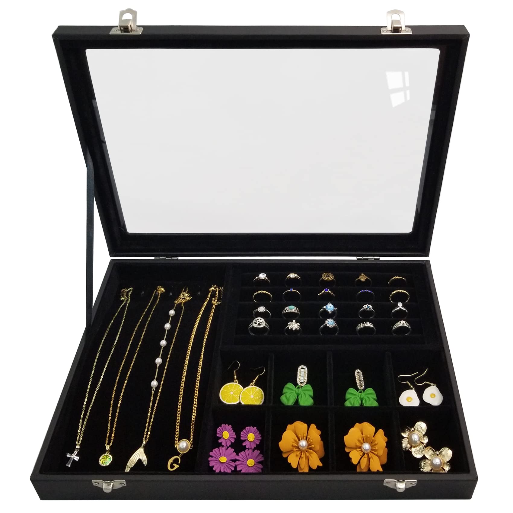 Photo 1 of BesyPro Jewelry Organizer Box for Women Wife Girlfriend,Clear Lid Earrings Rings Necklace Jewelry Storage Tray (Black)